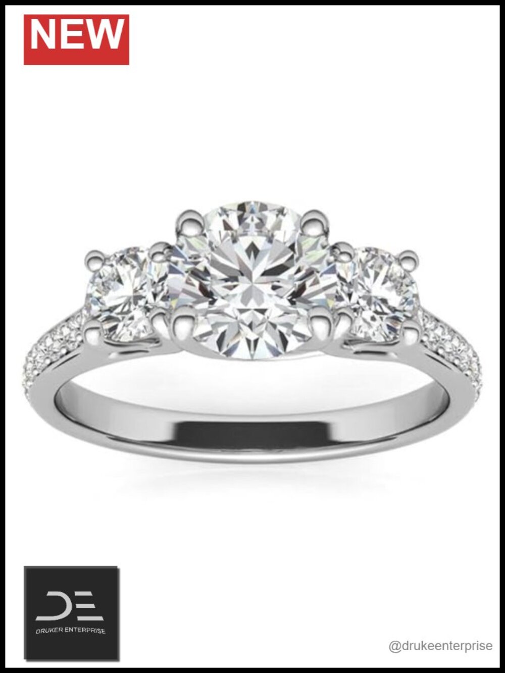 3 Stone Moissanite Engagement Ring 925 Sterling Silver Plated VVS1 D Color